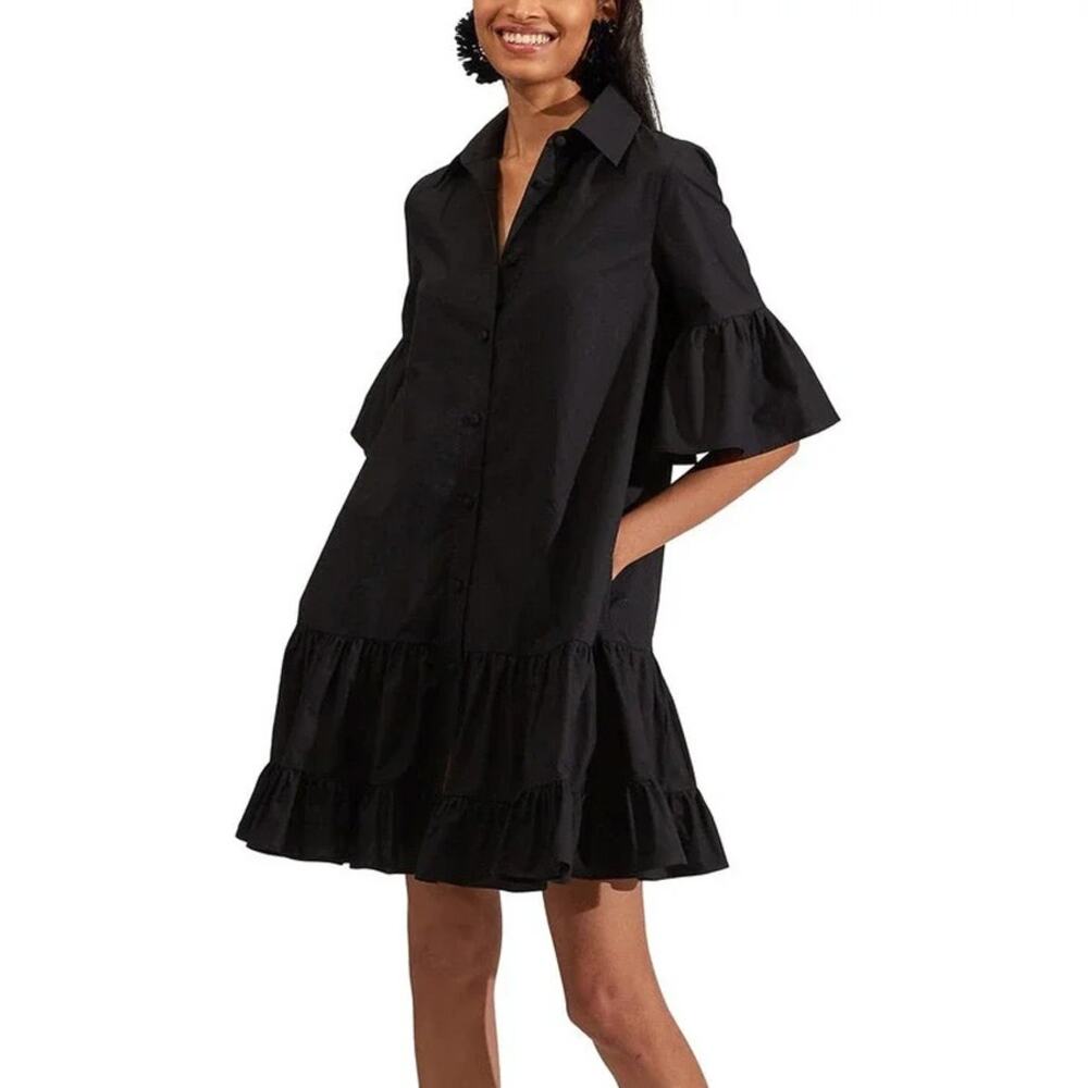 La DoubleJ Choux Cotton Ruffle Shirt Dress in Black Size XS